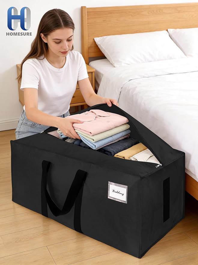 HOMESURE Supports 200lbs Heavy Duty Moving Bags - Strong Zipper & Wrap-Around Handles - Water-Resistant Storage Totes, Durable Alternative to Moving Boxes - 12 Pack - Black