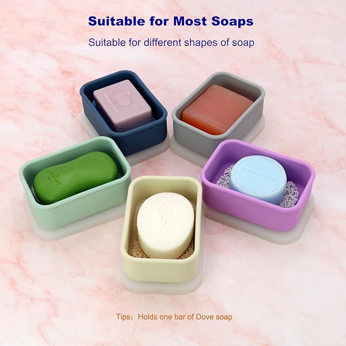 Travel Soap Case, Leak Proof Travel Soap Container, Silicone Soap Box with Drainage Layer, Shatterproof Soap Holder for Travel, Camping, Gym (Purple, Regular)