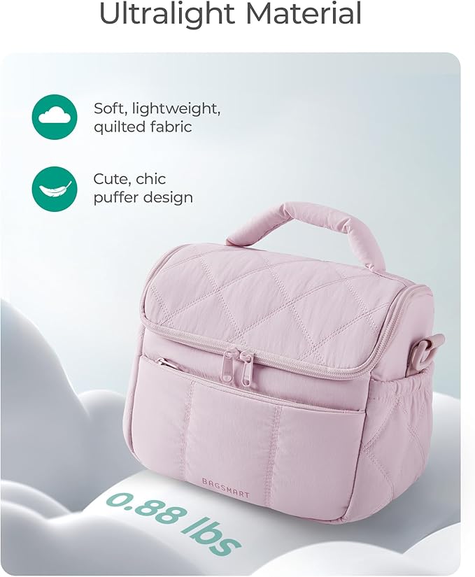 BAGSMART Insulated Lunch Bags for Women, Cute Quilted Lunch Box, Lightweight Puffy Padded Waterproof Lunch Tote, Reusable Lunch Cooler for Work Picnic Travel, Leopard
