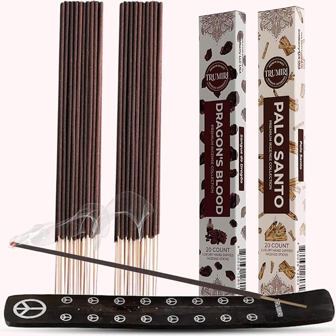 Trumiri Incense Sticks - Combo Pack of 40 Insence-Sticks - 20 Dragons Blood + 20 Palo Santo - Insenses - Insents - Incents - Inscense - Incence - Incienso - All Natural Incense Sticks