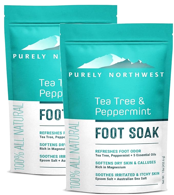 Epsom Salt Tea Tree Foot & Body Soak-Toenail Repair & Ingrown Nails, Athletes Foot Burning & Itching-Stubborn Foot Odor & Softens Callouses-Purely Northwest-USA 2 LB