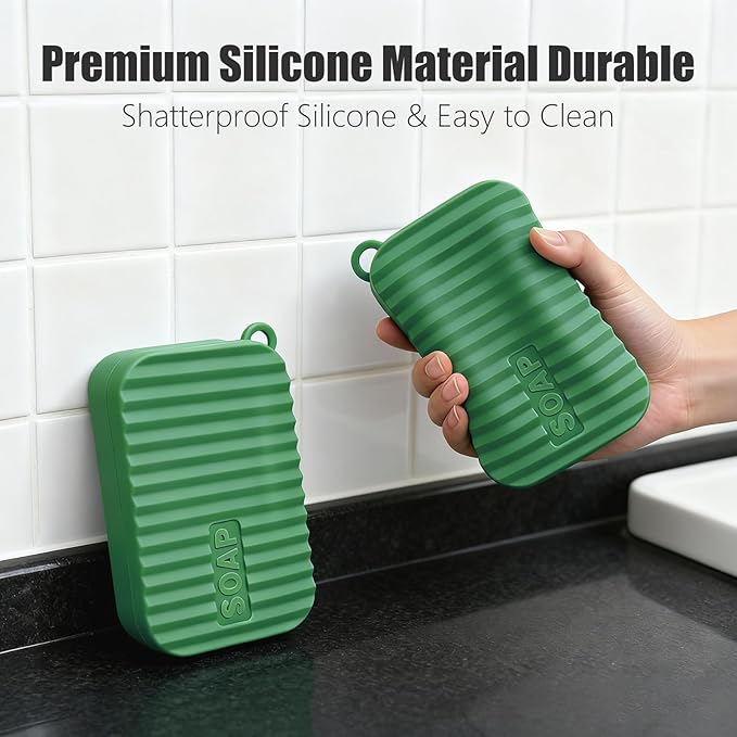 Extra Large Enhanced Leak Proof Shampoo and Conditioner Bar Travel Case with Draining Layer, Keep Soap Dry – for Extended Trips, Camping, Outdoor Adventures, or Truck Drivers (Deep Green)