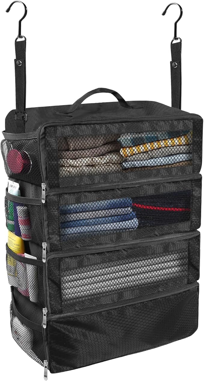 Suitcase Organizer, Travel Luggage Organizer Portable Hanging Travel Shelves Collapsible Hanging Packing Cubes for Carry-on Suitcase