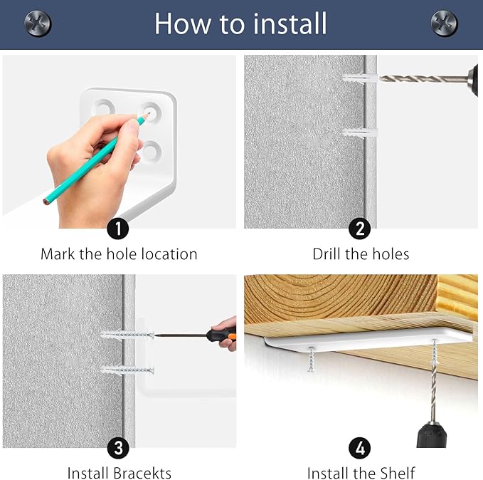 MLOQI 4 Pack Floating Shelf Bracket Heavy Duty, Hidden Shelf Brackets 5mm Thick L Brackets for Shelves up to 50 KG (White 30cm)