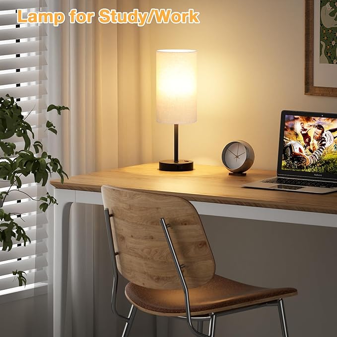 Dicoool Tall Touch Bedside Table Lamp with USB - 3 Way Dimmable Black Lamps for Bedroom Nightstand, Desk Lamp with Black Charging Station for Dorm, Office, Kids Room