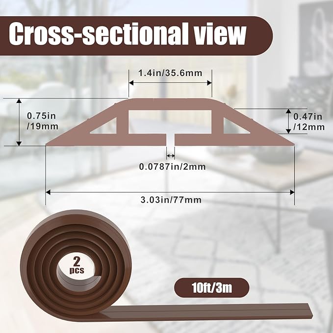 Eapele 10 ft Floor Cord Cover Heavy Duty Cable Protector, Cord Covers for Wires on Floor, Floor Cable Cover Easy to Unroll Prevents Trip Hazards for Home Office or Outdoor Settings (Brown - 2pcs)