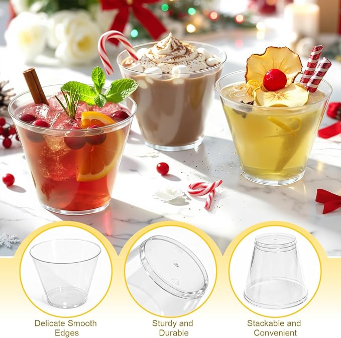 150 Pack Plastic Cups 9 oz Clear Plastic Cups for Cocktail Fancy Disposable Cup for Party Stemless Wine Glasses for Party Wedding Graduation