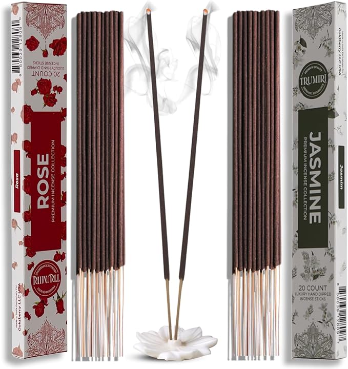 Trumiri Incense Sticks - Combo Pack of 40 Insence-Sticks - 20 Rose + 20 Jasmine - Insenses - Insents - Incents - Inscense - Incence - Incienso - All Natural Incense Sticks