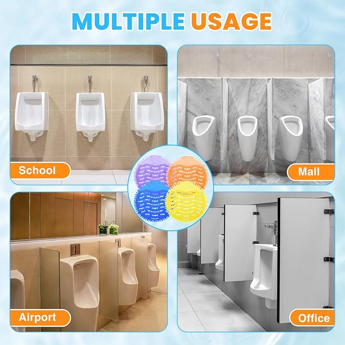 16 Pack Urinal Deodorizer Screen with 100 Gloves, 3D Wave Anti-Splash Odor Protection Urinal Cakes for Men Toilets Dry Wet Urinal Deodorant Bathroom Office Mall Hotel Four Scents Urinal Mats