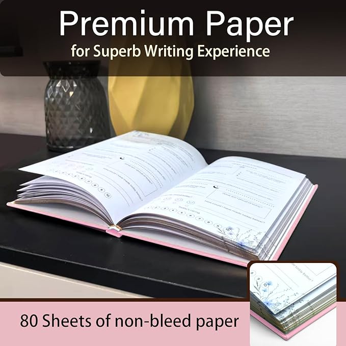 Gratitude Journal, Daily Reflection Journal for More Happiness, Mindfulness & Affirmation, Self Care Journals for Women & Men, 6 Inspirational Stickers and Ballpoint Pen, Pink