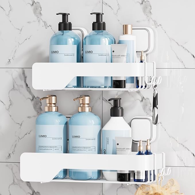 TAILI Shower Caddy Suction Cup 2 Pack,Stainless Steel Rustproof Shower Shelves,No Drilling Wall Mounted Basket,Large Capacity,Removable Suction Cup Bathroom Organizers & Home Decor, White