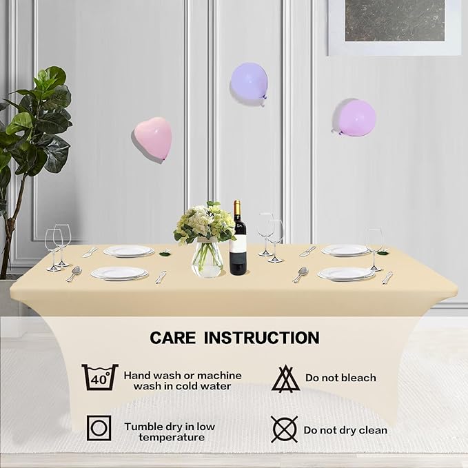 IVAPUPU 2 Pack 8FT Table Cloth for Rectangular Fitted Events Stretch Champagne Table Covers Washable Cover Spandex Tablecloth Protector for Party, Wedding, Cocktail, Banquet, Festival