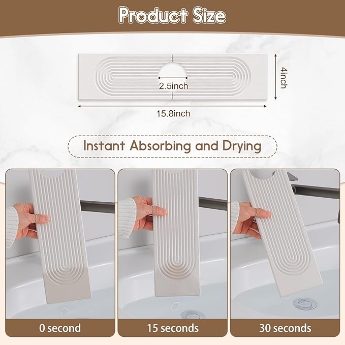 Faucet Mat for Kitchen Sink, Diatomite Quick Drying Tray, 15.8 Inch Kitchen Sink Splash Guard and Bathroom Stone Trays for Counter. Super Absorbent. White.