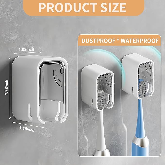 Wall Mounted Toothbrush Holders for Bathroom,Strong Self Adhesive Tooth Brush Holder with Cover, Toothbrush Heads Organizer for Family, 2 Pcs