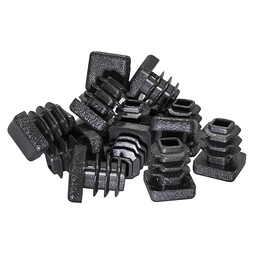 Prescott Plastics 1/2” (12.7mm) Outer Perimeter Ribbed Plastic Hole Plugs, Square Black Metal Tubing End Caps, Strong Furniture Leg Inserts, Impact & Weather Resistant, Made in The USA - 20 Pack