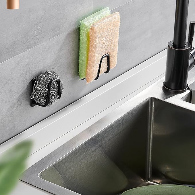 LEFTSTARER 4 Pack Sink Sponge Holder for Kitchen Sink Caddy Premium SUS304 Stainless Steel Rustproof Waterproof Quick Drying Small Strong Adhesive Sponge Holder (8)