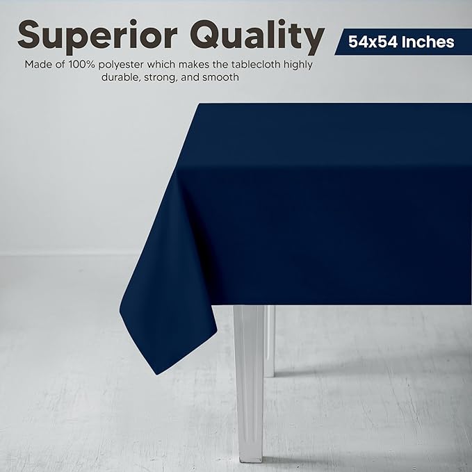Utopia Kitchen Rectangle Table Cloth 2 Pack (54x54 Inches, Navy Blue), Machine Washable Polyester Table Cover for Dining, Buffet Parties, Picnics, Events, Weddings and Restaurants