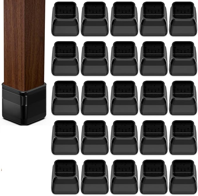 36pcs Square Chair Leg Floor Protectors, Felt Pads Chair Leg Protectors for Hardwood Floors, Silicone Furniture Feet Cups Covers Felt Pads, Prevents Scratches & Reduce Noise, Black, X-Small