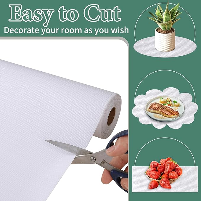 Drawer and Shelf Liner for Kitchen Cabinet: 12 in X 20 Ft Non-Slip Waterproof Shelf Paper, Non-Adhesive Refrigerator Liners, White Easy Liners for Bathroom Cupboard with Knife Tape Measure
