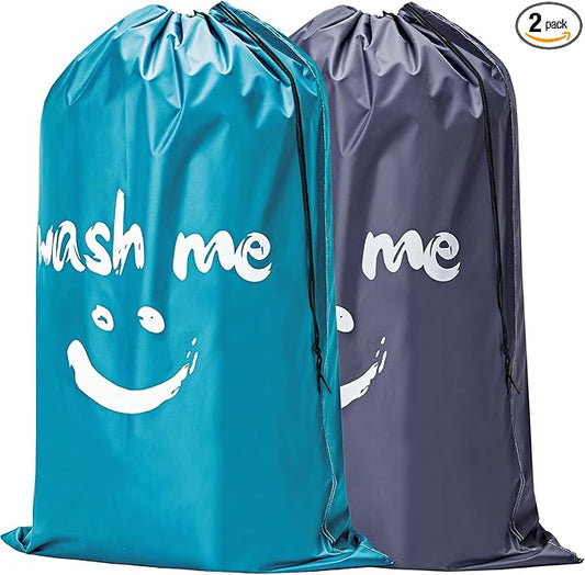 HOMEST 2 Pack XL Wash Me Travel Laundry Bag, Dirty Clothes Organizer, Large Enough to Hold 4 Loads of Laundry, Easy Fit a Laundry Hamper or Basket