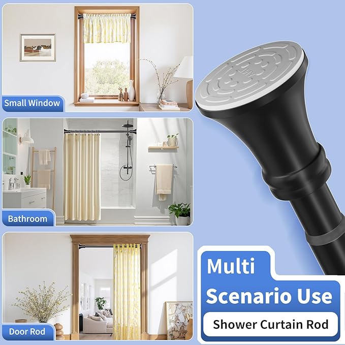 YNL Black Shower Curtain Rod 36-68 Inch(3-5.67ft), No Slip No Drill Stainless Steel Spring Tension Curtain Rod, No Rust Shower Rod Adjustable For Bathroom closet