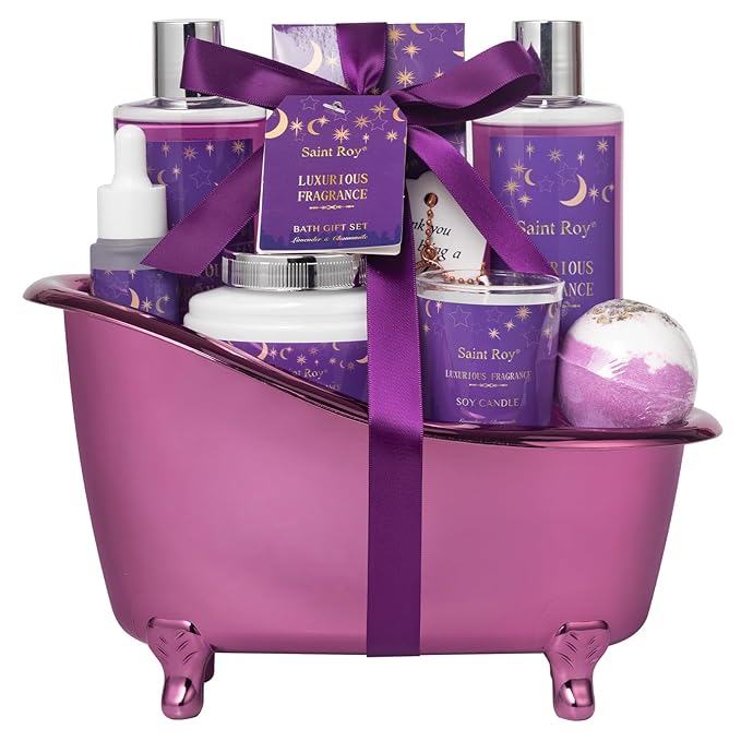 Bath Basket Spa Kit Spa Gifts for Women, Luxury Bath and Body Basket Set 10pcs Self Care Kit Lavender Scent Birthday Gifts Skin Care Set, Christmas Gifts for Women, Beauty kits Bridal Shower