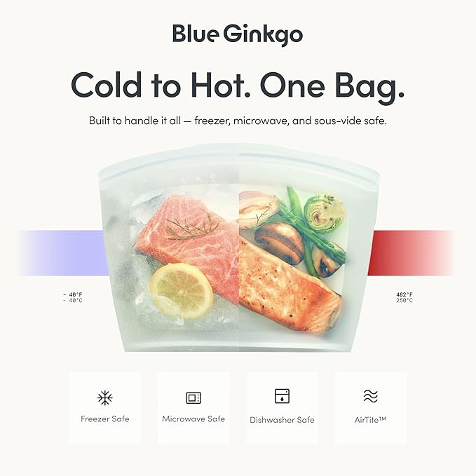 Blue Ginkgo Reusable Silicone Storage Bags – 3-Pack | Korean-Made Stand Up Food, Freezer Bags - Pumkin Yellow