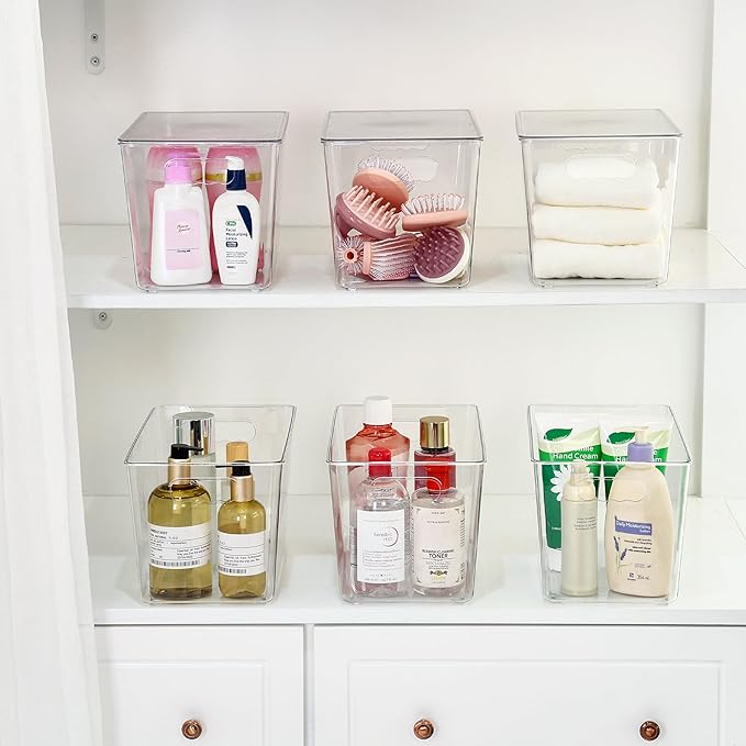 Vtopmart 6 Pack Clear Stackable Storage Bins with Lids, XLarge Plastic Containers with Handle for Pantry Organizer and Storage, Perfect for Kitchen, Fridge, Cabinet, Closet, Bathroom Organization