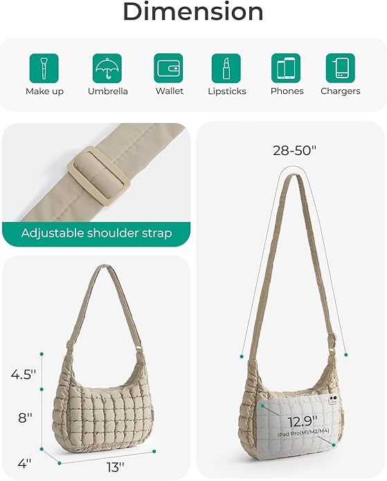BAGSMART Quilted Crossbody Bag for Women, Lightweight Puffer Purse for Travel, Daily Use & Work | Water-resistant, Puffy Shoulder Bag, w/ Adjustable Strap, Light & Comfortable, Hands-free Bags, Travel Essentials