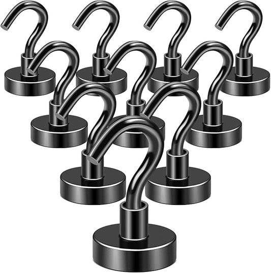 DIYMAG Cubicle Hooks 10 Pack, 50lbs 2026 Cruise Cabin Ship Essentials Magnetic Hook Heavy Duty Strong Wall Mount Magnets Fridge for Classroom Wall Mount Kitchen Grills Black
