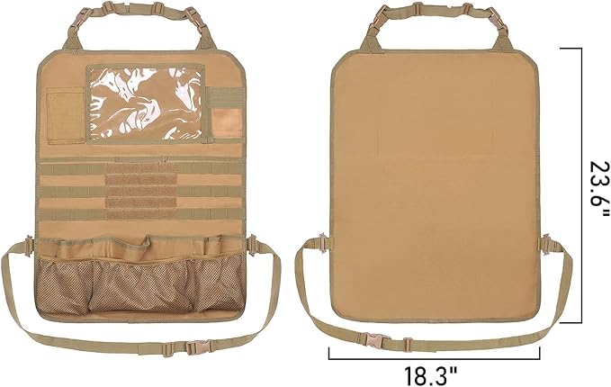 Tactical Car Seat Back Organizer Upgraded Tactical Molle Seatback Cover Protector Universal Fit Vehicles Truck MPV Pickup (Khaki)