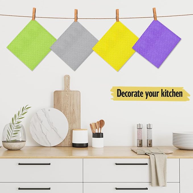 MoLKENE Swedish Dishcloths for Kitchen | 10 Pack Absorbent Cellulose Sponge Cloths Washable | Non-Scratch Reusable Paper Towels Quick Drying Cleaning Rag - Lime Green