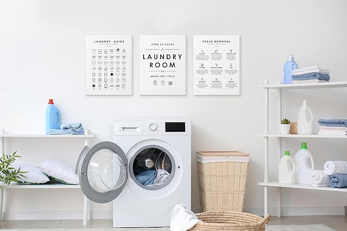 BIWSHA Laundry Room Decor, Laundry Room Sign Wall Art, Laundry Symbols Wall Decor, Laundry Symbols Wall Art Signs for Home Drom Laundromats, 11x14 Inch White