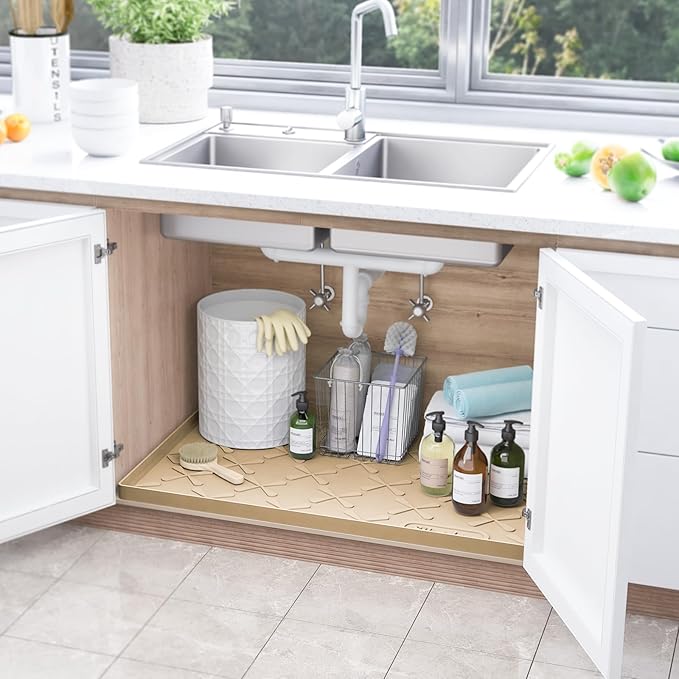 SIKADEER 31" x 22" Under Sink Mat Waterproof, Silicone Mat Kitchen Drawer Shelf and Cabinet Liner, Sink Protector for Kitchen Organizers and Storage, Boot Tray Pet Food Mats