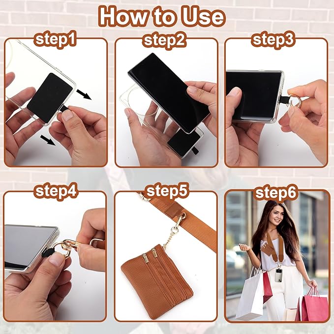 XANGNIER Clip and Go Phone Strap with Wallet Crossbody, Phone Strap with Zippered Wallet, Adjustable Anti-Theft Cellphone Lanyard for Women, Cellphone Chain Accessories, Multicolor 13