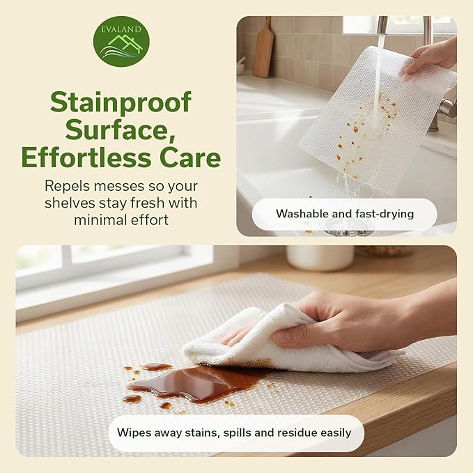 EVALAND Shelf Liners for Kitchen Cabinets Non-Adhesive 19.6" x 33 FT Clear Drawer Liner Non Slip, Washable Cabinet Liner, Waterproof Shelf Liners for Cabinets, Refrigerator Bathroom Pantry Cabinet Mat