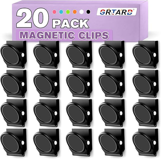 Grtard 20 Pack Magnetic Clip 1.8Inch, Black Refrigerator Clip Magnets, Clip with Magnet, Heavy Duty Refrigerator Magnets, Magnet Clips for Whiteboard, Fridge, Note List, Photo Displays, Locker