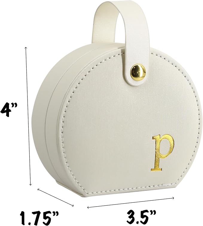COLLECTIVE HOME - Travel Jewelry Case, Elegant Half-Moon Design with Gold Monogram, Detachable Handle, Personalized Accessory Organizer, Gift for Fashion-Forward Women and Teens (p)