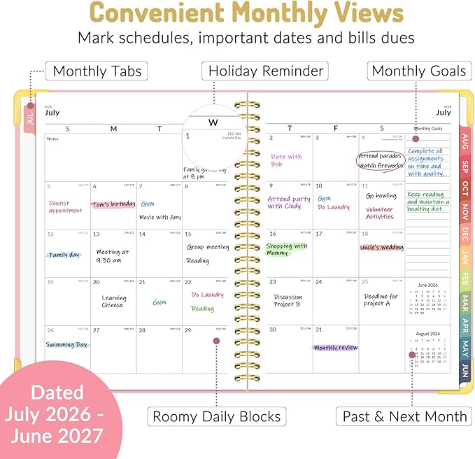 Forvencer Academic Planner 2026-2027, Hardcover Calendar Planner Weekly & Monthly, July 2026 - June 2027, 6" x 8", Daily Agenda with Tabs, College School Organizer for Student Teacher, Olive Green