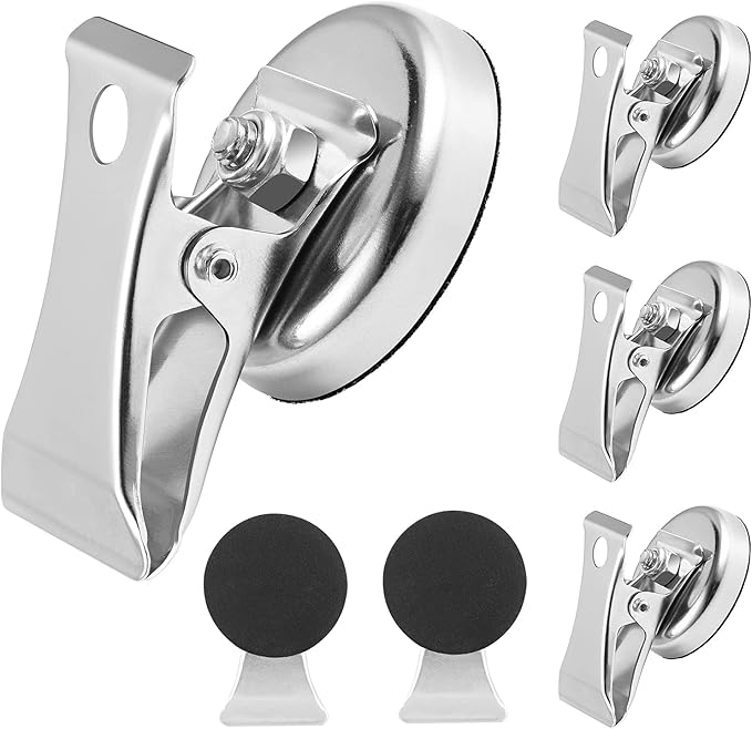 6 pcs Magnetic Clips for Refrigerator & Whiteboard, Heavy-Duty Stainless Steel Magnet Clips, 32mm Fridge Magnets Memo Note Clips, Suitable for Office and Kitchen