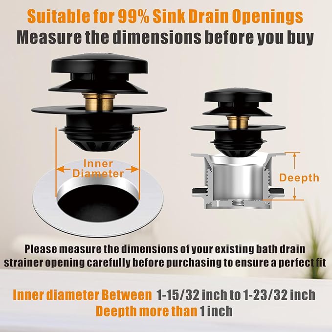 Artiwell Tub Drain, 2 in 1 Pop-up Bathtub Plug with Hair Catcher, Easy Installation Bath Drain Stopper with Strainer, MATT Black