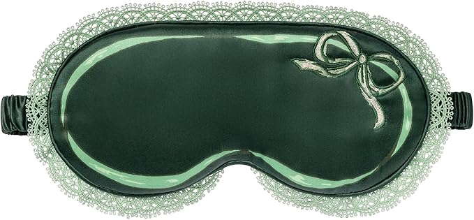 slip Peppermint Dreams Beauty Sleepover Set – Evergreen Contour Sleep Mask with Lace Trim, White Large Silk Scrunchie & Black Skinny Scrunchie – Limited Edition Gift Set