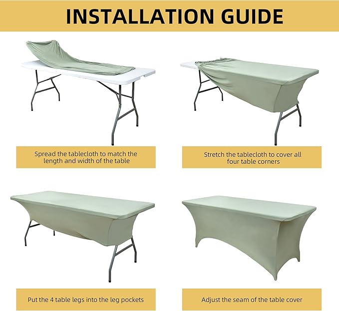 ZarzaaSik 122 6-Pack 6ft Spandex Table Covers for Rectangle Standard Folding Tables - Wrinkle Resistant Stretch Tablecloths - Ultimate Fitted Table Protector for Parties, Banquet, and Wedding