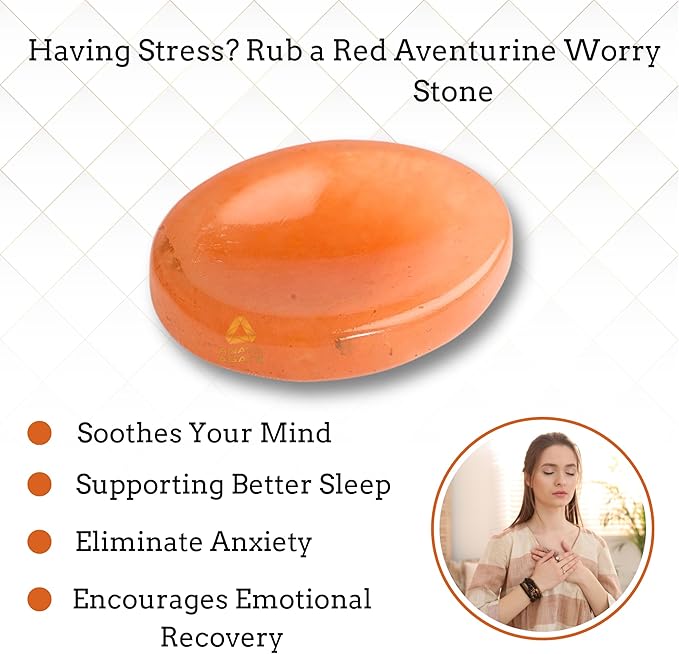 Red Aventurine Worry Stones – Crystal Thumb Worry Stone for Anxiety, Stress – Relaxing and Soothing Balance Stones for Meditation, Stress Relief – Healing Stones and Crystals for Men and Women