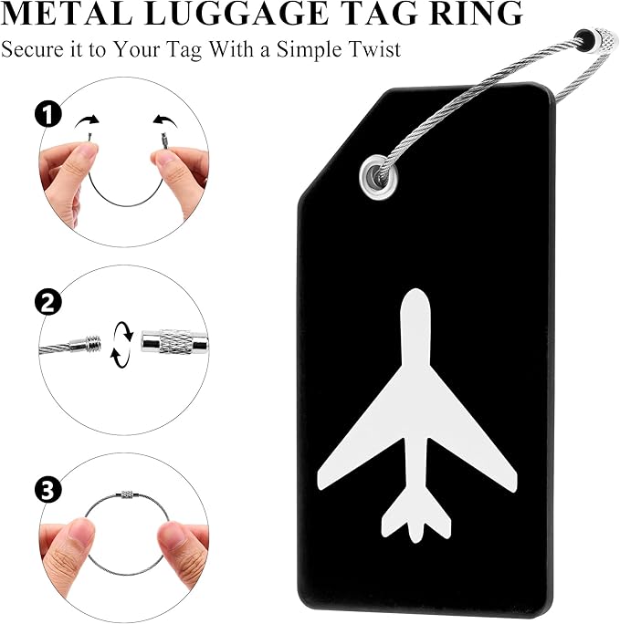 8 Pack Silicone Luggage Tag for Suitcases with Stainless Loop, TSA Approved, Privacy Protection Travel Essentials Bag Tags by Gostwo, Black