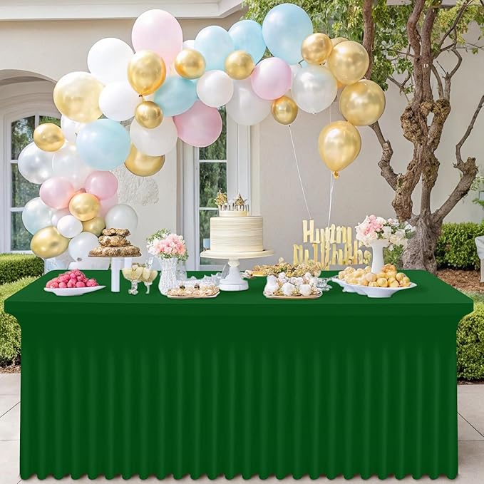 Smiry Spandex Tablecloth, Elastic Fitted Stretch Tablecloth for 6FT Rectangle Tables, Waterproof Washable Table Cover Skirt for Outdoor, Wedding, Banquet & Parties (Emerald Green, 72Lx30Wx30H Inch)
