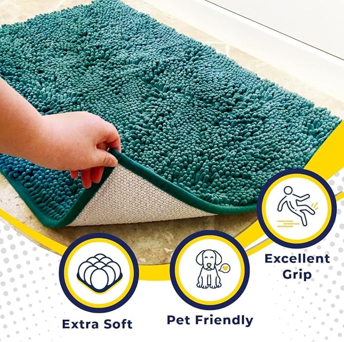 Muddy Mat® | Super Absorbent Door Mat Indoor, Microfiber Quick Dry Chenille Entryway Rug, Non-Slip Front Door Mat, Indoor Mats for Entryway, Machine Washable Pet Rug, Teal 48" x 72"