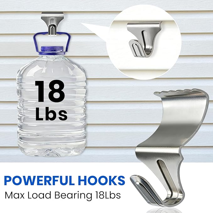FURWEY 20 Pack Vinyl Siding Hooks, No Hole Vinyl Siding Clips, Heavy Duty Stainless Steel, for Outdoor & Festive Decoration