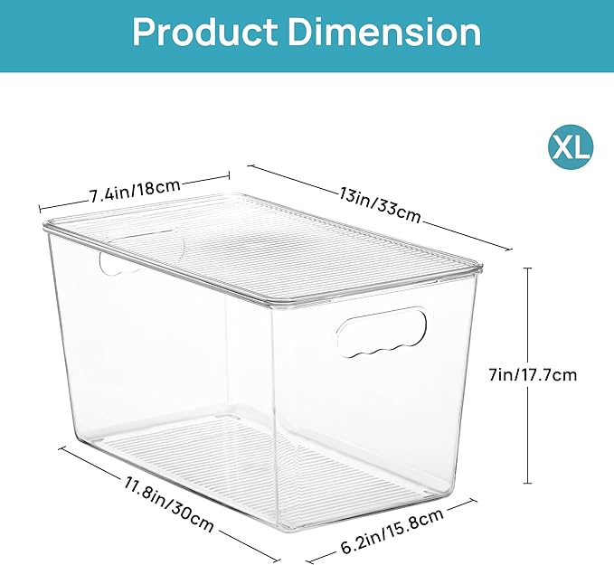 Vtopmart 6 Pack Clear Stackable Storage Bins with Lids, XLarge Plastic Containers with Handle for Pantry Organizer and Storage, Perfect for Kitchen, Fridge, Cabinet, Closet, Bathroom Organization