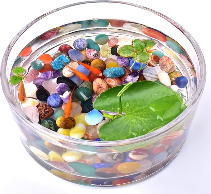 Polished Colorful Agate Crystal Stone Set - 72 Pcs, 0.5" 10 oz Handpicked Natural Tumbled Gemstones Rocks Quartz, Pebbles for Reiki, Chakra, Healing, Home Decor